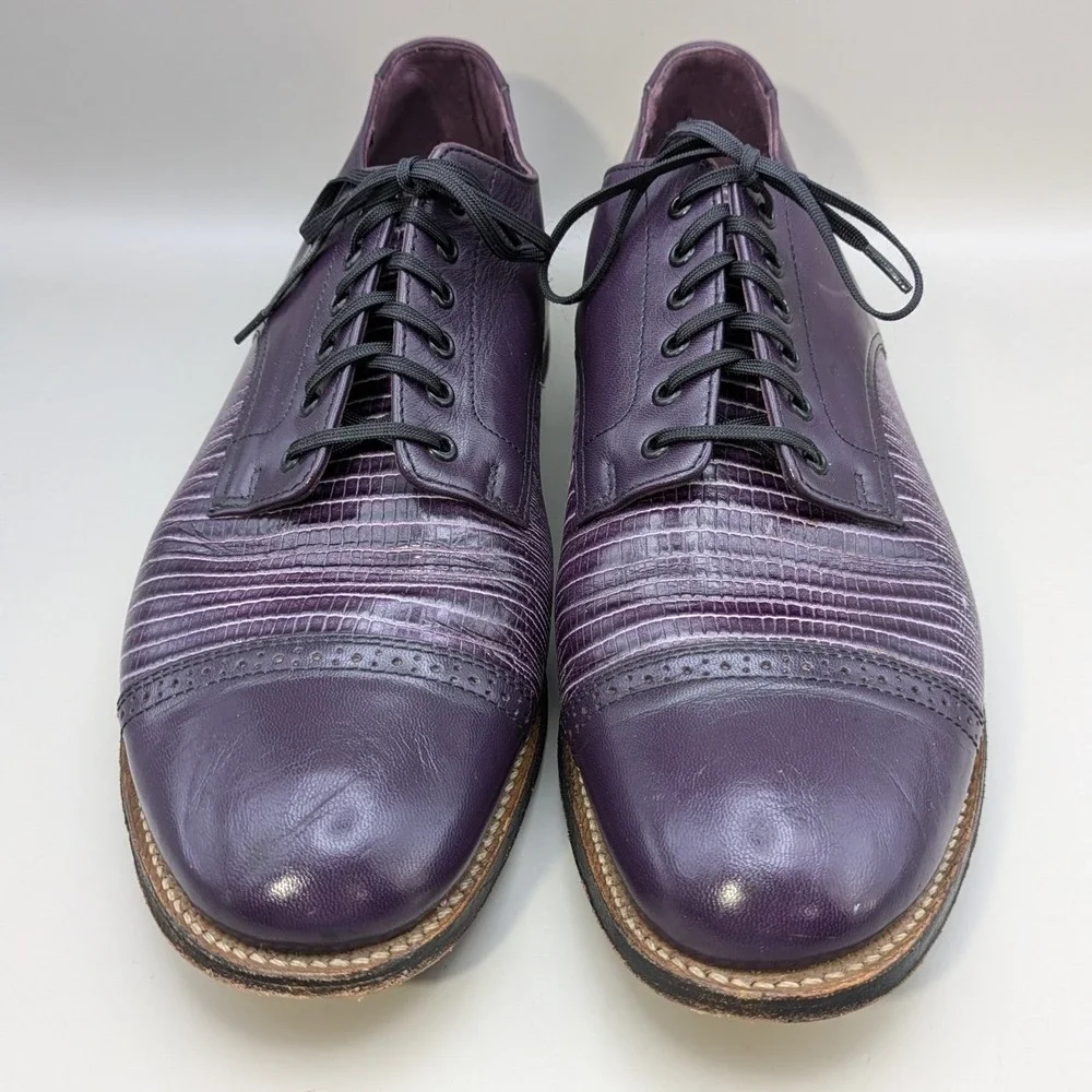 VTG Stacy Adams Madison Purple Lace Up Leather Oxfords Faux Lizard Mens 9.5 D